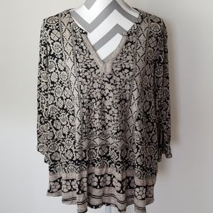 Lucky Brand V Neck Tunic Top with 3/4 Sleeves